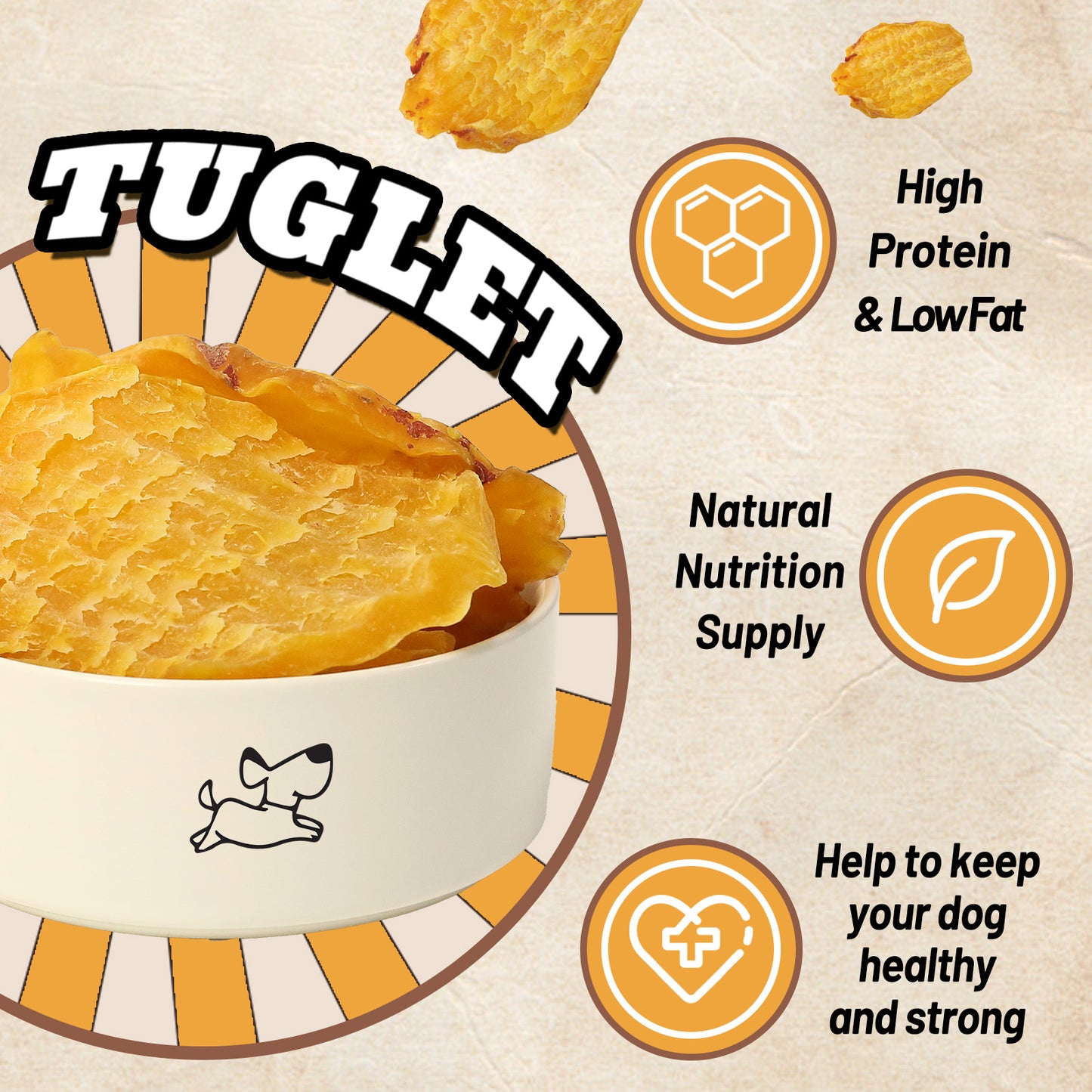 TUGLET Sweet Potato Roll for Dogs Chew, Natural and Highly Nutritious Snacks with Taurine, 7 oz/16 oz