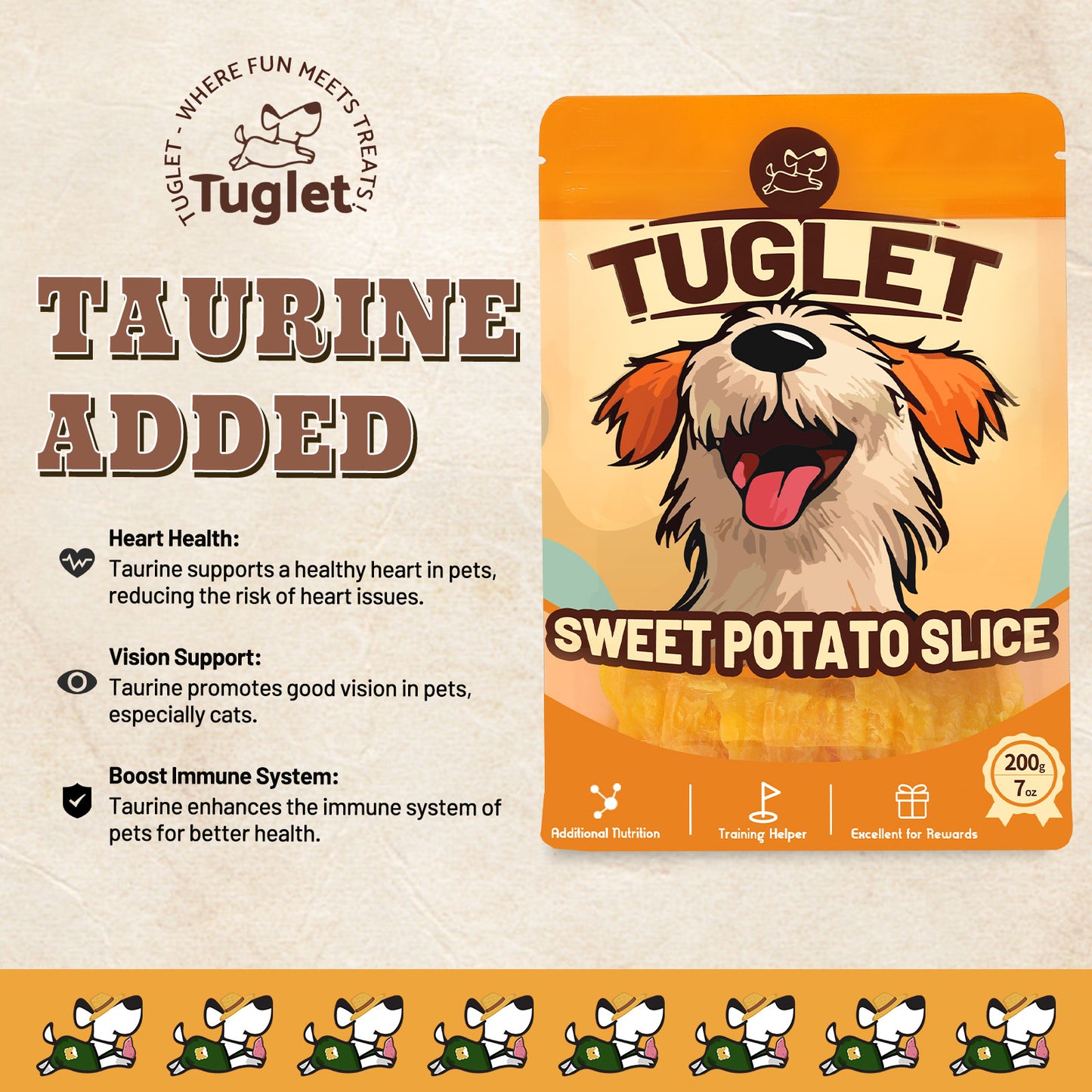 TUGLET Sweet Potato Roll for Dogs Chew, Natural and Highly Nutritious Snacks with Taurine, 7 oz/16 oz