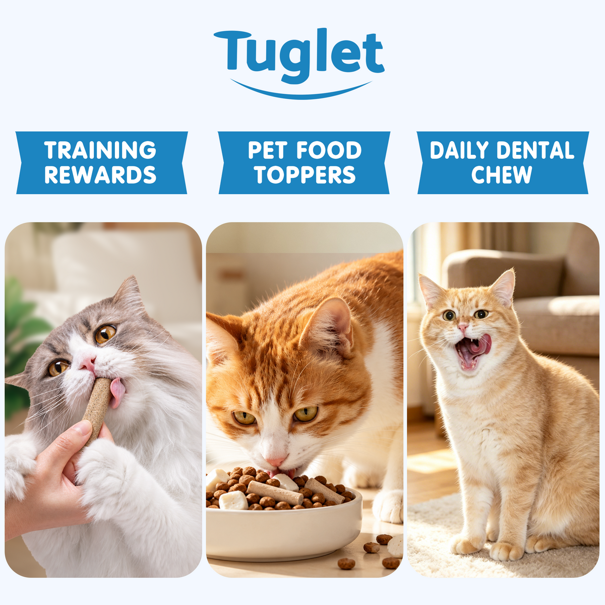 TUGLET Freeze Dried Dental Chew Sticks Cat Treat, Teeth Cleaning & Fresh Breath, 91% Chicken, High Protein & Low Fat Treats for All Cat Sizes, 5.47 oz Bag