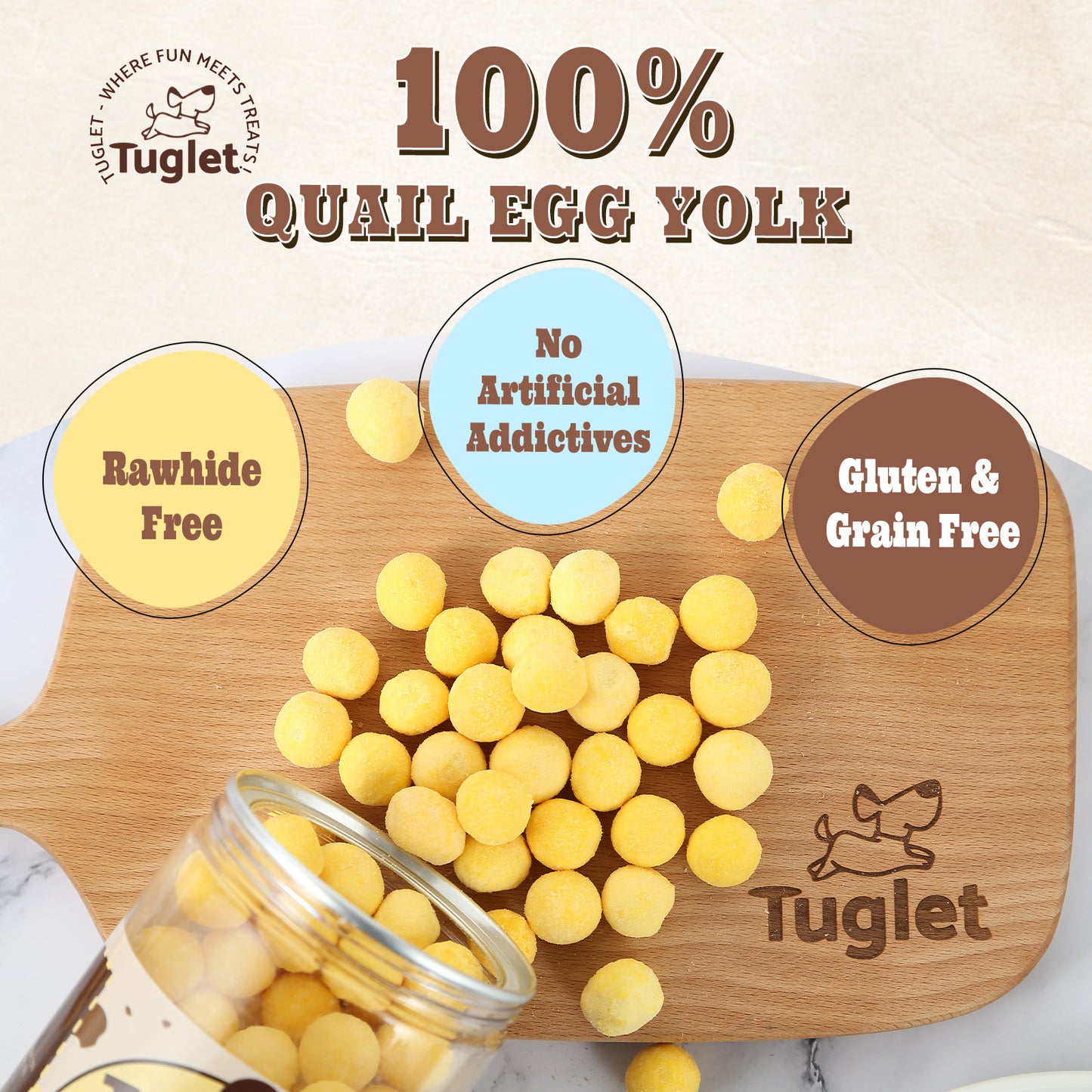 TUGLET Freeze-dried Cat and Dog Treats, Healthy Quail Egg Yolks Training Snacks Food Toppers, 8.8 oz