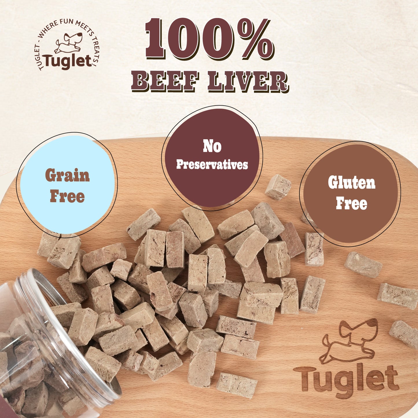 TUGLET Freeze Dried Beef Liver Dog Treats, High Protein Raw Single Ingredient Snacks, Healthy Training Reward & Food Topper, 4.6 oz