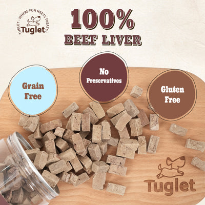 TUGLET Freeze Dried Beef Liver Dog Treats, High Protein Raw Single Ingredient Snacks, Healthy Training Reward & Food Topper, 4.6 oz