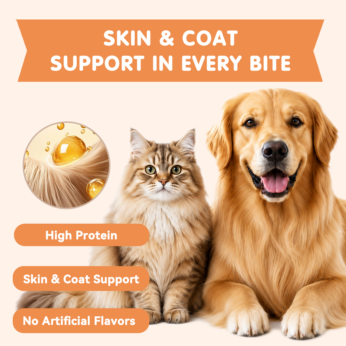 TUGLET Freeze-Dried Chicken Flaxseed Recipe Dog & Cat Treat, Omega-3 for Skin & Coat Support, High Protein Healthy Treats for Small Medium Large Dogs & Cats, 5.3 oz Bag