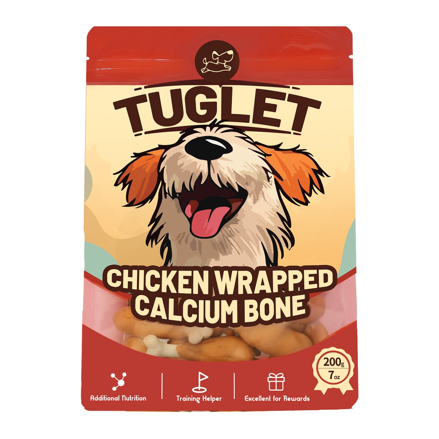 TUGLET Chicken Calcium Bone Dog Treats, Rawhide Free Healthy Snacks with Taurine, 7 oz/ 16 oz