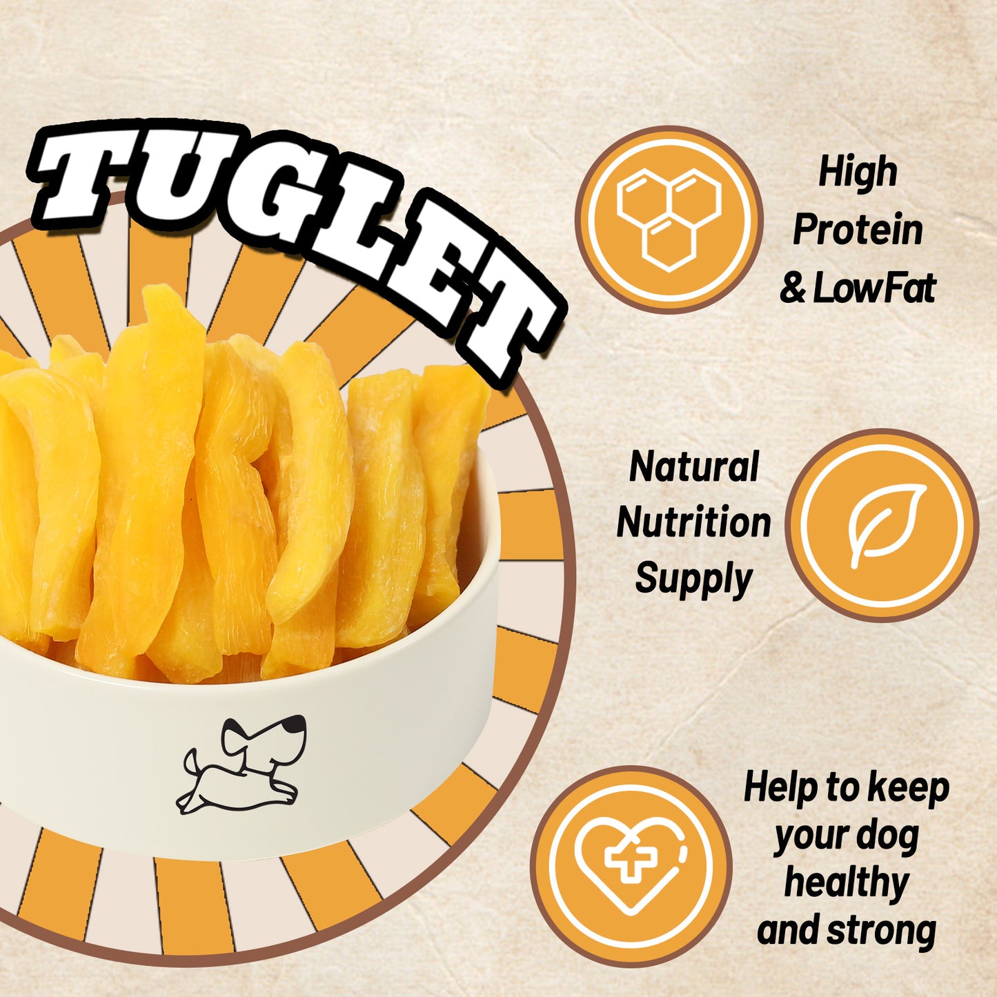 TUGLET Sweet Potato Dog Treats,Eliminates Tear,High in Fiber Natural Chews with Taurine, 7 oz/16 oz