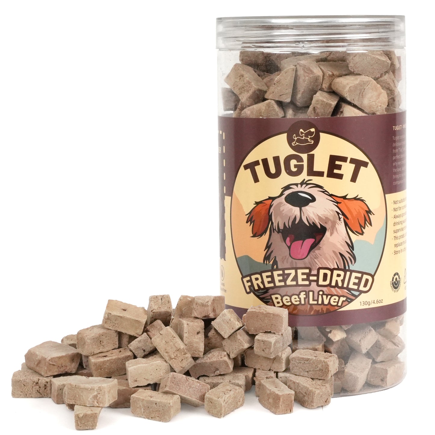 TUGLET Freeze Dried Beef Liver Dog Treats, High Protein Raw Single Ingredient Snacks, Healthy Training Reward & Food Topper, 4.6 oz
