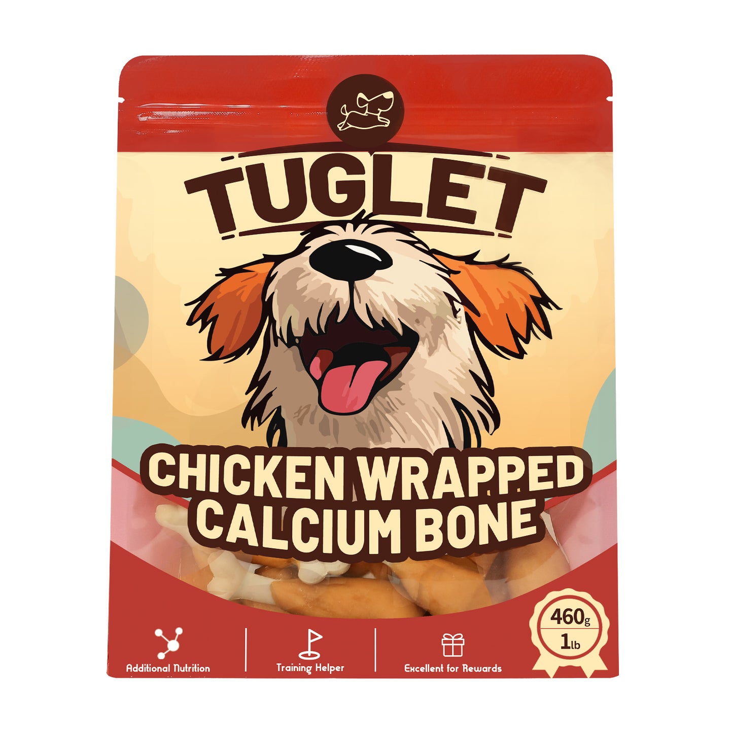 TUGLET Chicken Calcium Bone Dog Treats, Rawhide Free Healthy Snacks with Taurine, 7 oz/ 16 oz