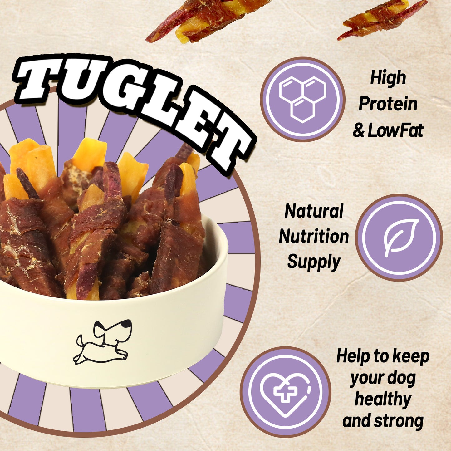 TUGLET Dog Treats Duck Wrapped Sweet and Purple Potatoes, Healthy Chewy Snacks with Taurine, 7 oz/16 oz