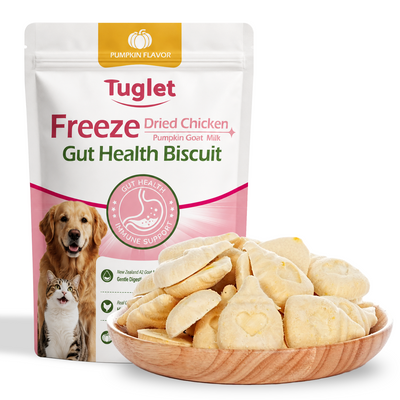TUGLET Freeze-Dried Chicken Gut Health Biscuit Dog & Cat Treat, Digestive Support, High Protein Healthy Treats for Small Medium Large Dogs & Cats, 5.3 oz Bag