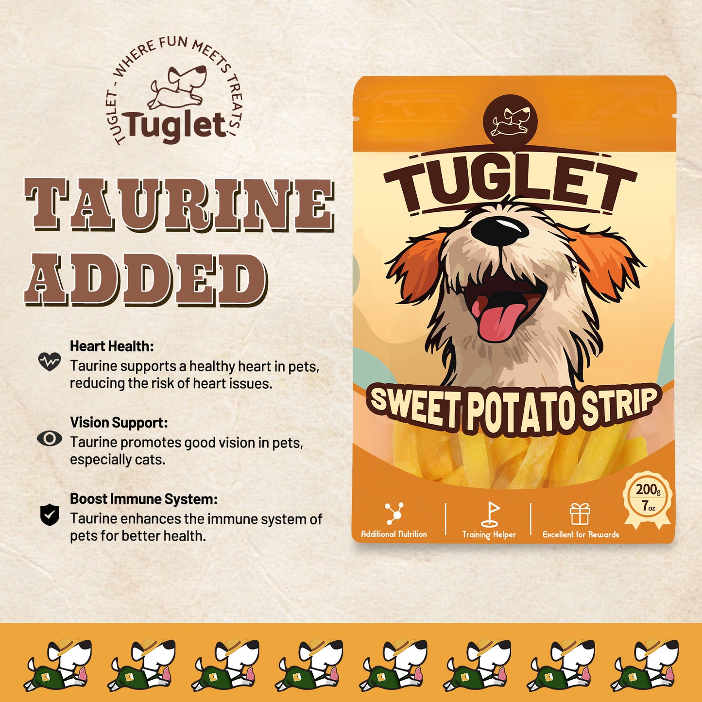 TUGLET Sweet Potato Dog Treats,Eliminates Tear,High in Fiber Natural Chews with Taurine, 7 oz/16 oz