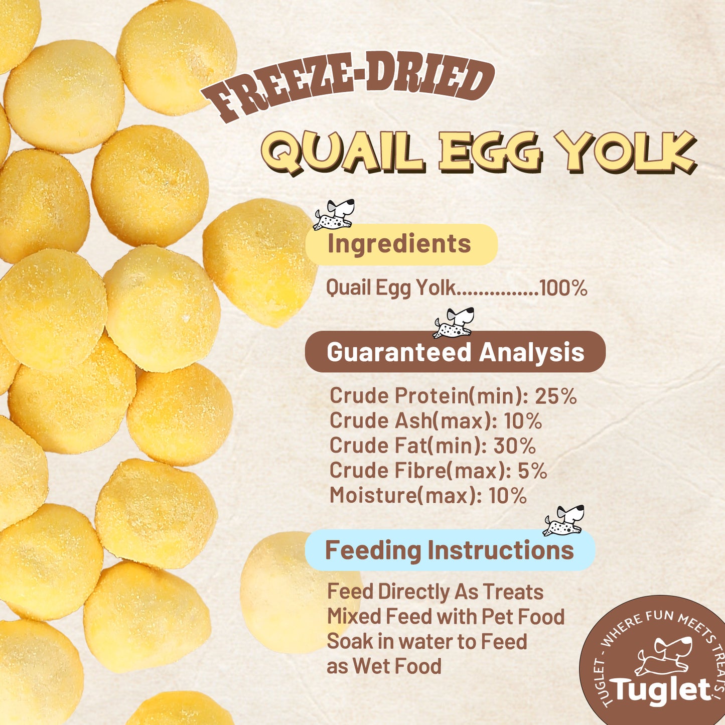 TUGLET Freeze-dried Cat and Dog Treats, Healthy Quail Egg Yolks Training Snacks Food Toppers, 8.8 oz