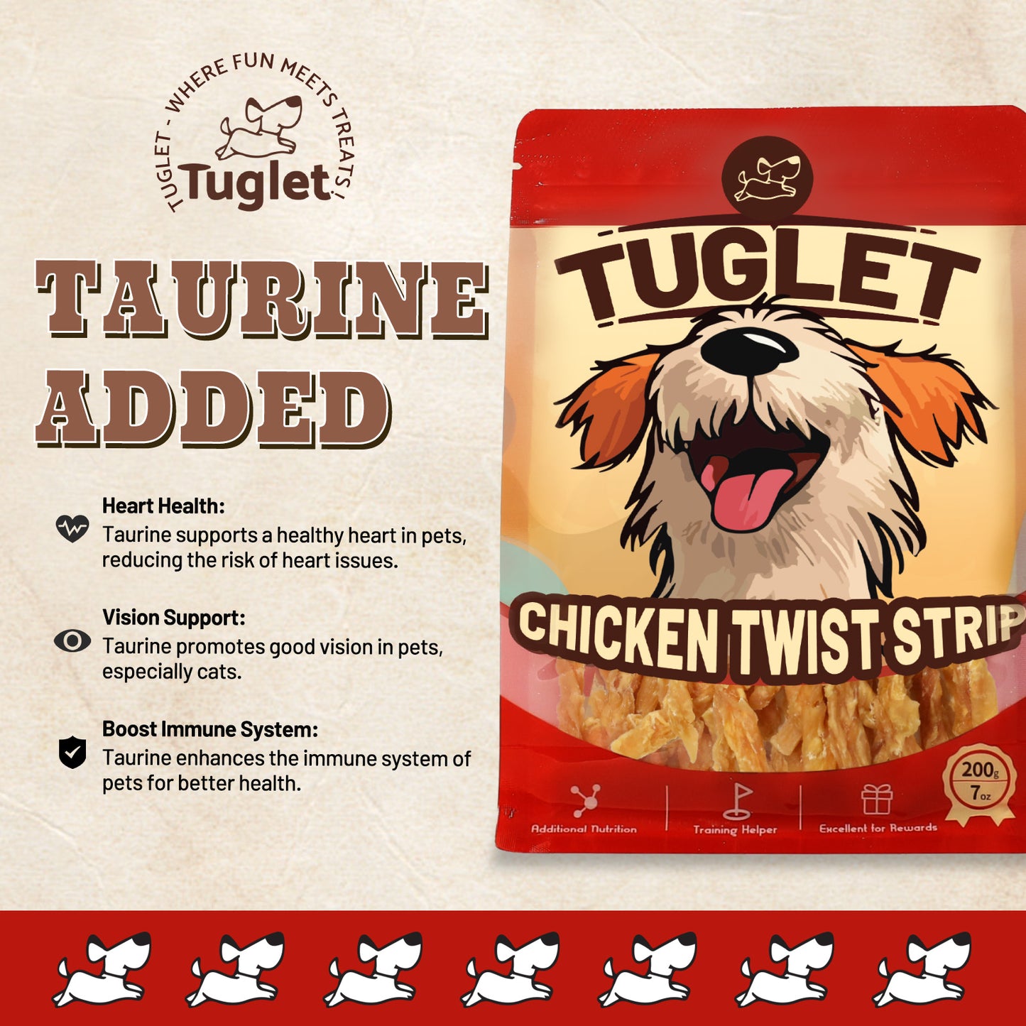 TUGLET Chicken Strips Dog Treat, Low Fat Real Chicken Cuts Training Dog Snacks with Taurine, 7 oz/16 oz