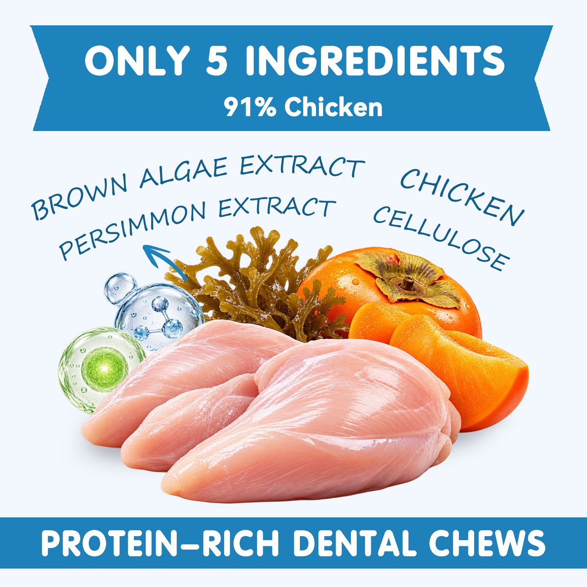TUGLET Freeze Dried Dental Chew Sticks Cat Treat, Teeth Cleaning & Fresh Breath, 91% Chicken, High Protein & Low Fat Treats for All Cat Sizes, 5.47 oz Bag