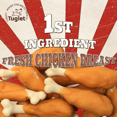 TUGLET Chicken Calcium Bone Dog Treats, Rawhide Free Healthy Snacks with Taurine, 7 oz/ 16 oz