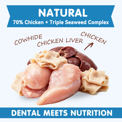 TUGLET Freeze Dried Dog Dental Chews, Real Chicken with Kelp & Seaweed for Plaque & Tartar Removal, Natural Teeth Cleaning Treats for All Dogs, 3.6 oz