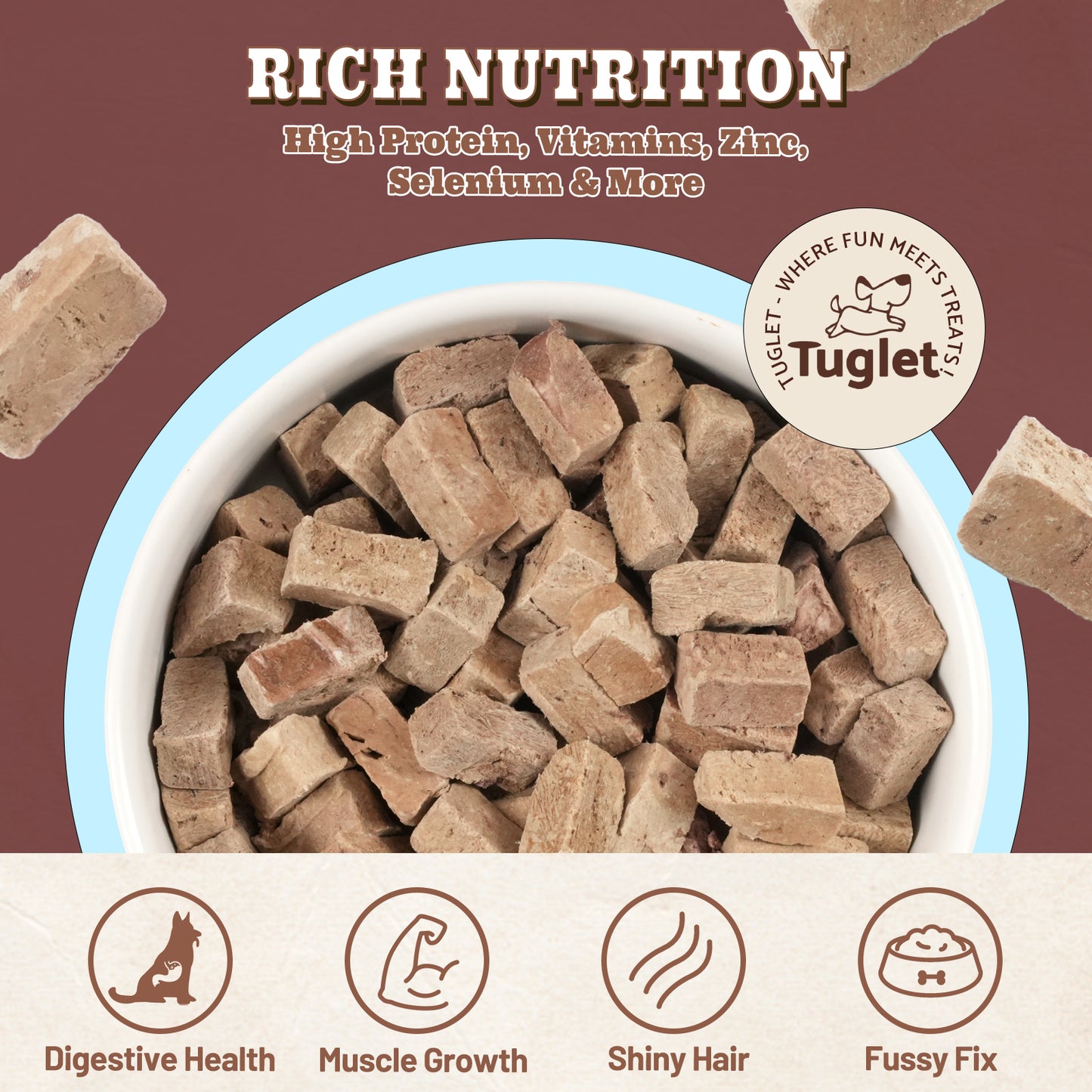 TUGLET Freeze Dried Beef Liver Dog Treats, High Protein Raw Single Ingredient Snacks, Healthy Training Reward & Food Topper, 4.6 oz