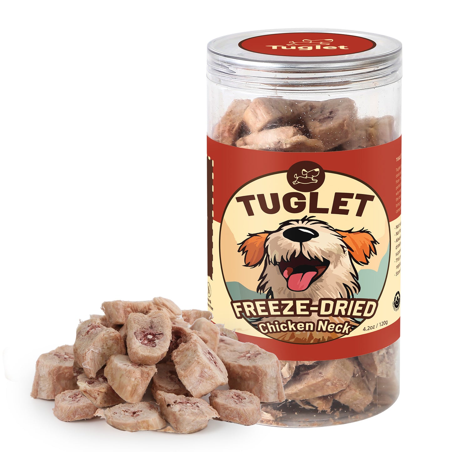 TUGLET Freeze-dried Dog and Cat Treats, Low Calories Chicken Neck Bite Training Snacks, 4.2 oz