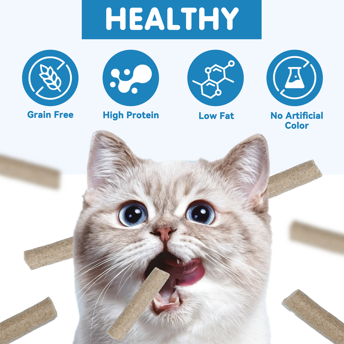 TUGLET Freeze Dried Dental Chew Sticks Cat Treat, Teeth Cleaning & Fresh Breath, 91% Chicken, High Protein & Low Fat Treats for All Cat Sizes, 5.47 oz Bag