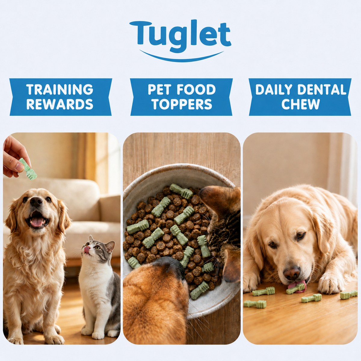 TUGLET Freeze-Dried Chicken Dental Brush Dog & Cat Treat, Cleans Teeth & Reduces Tartar, Freshens Breath, High Protein for Small Medium Large Dogs & Cats, 5.3 oz Bag