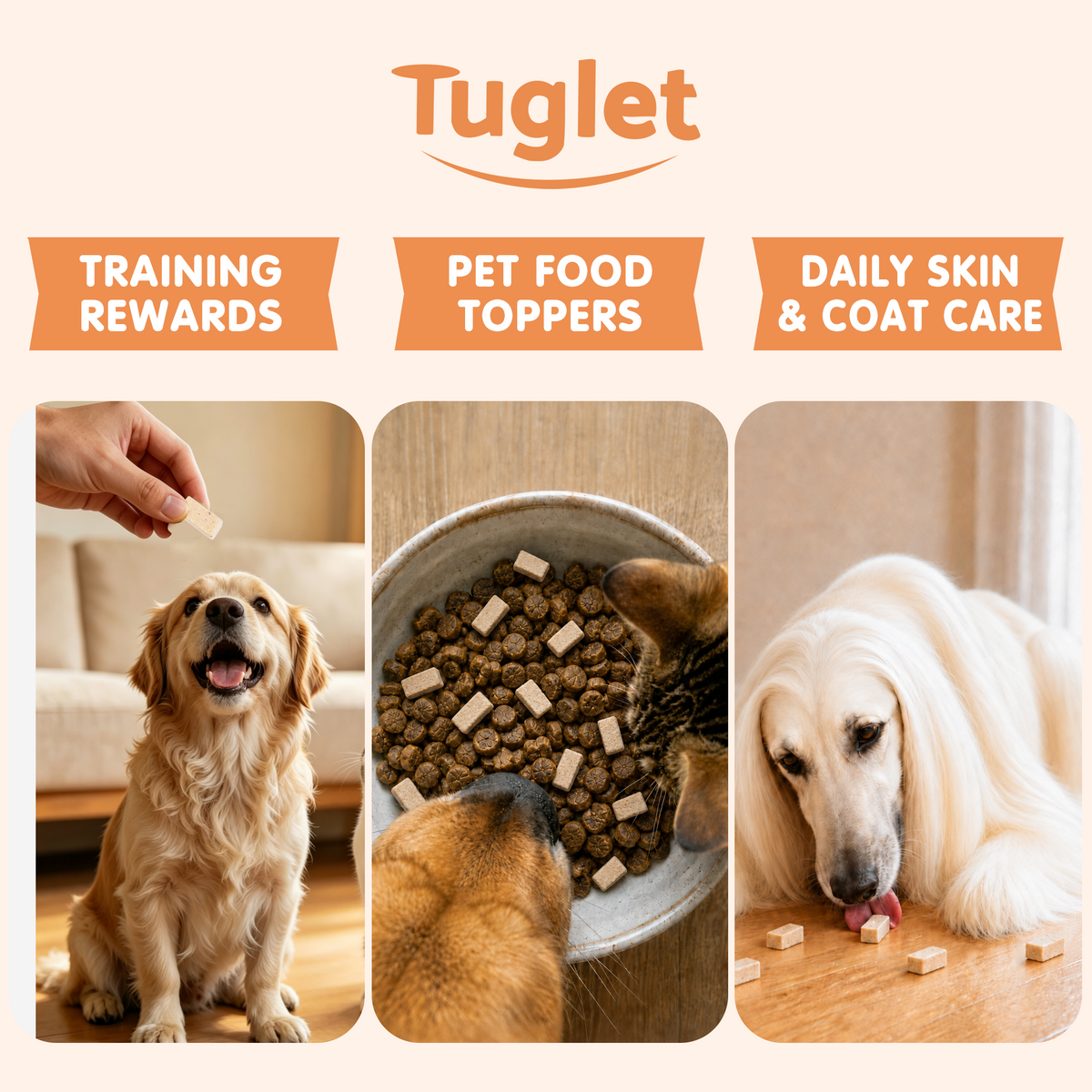 TUGLET Freeze-Dried Chicken Flaxseed Recipe Dog & Cat Treat, Omega-3 for Skin & Coat Support, High Protein Healthy Treats for Small Medium Large Dogs & Cats, 5.3 oz Bag