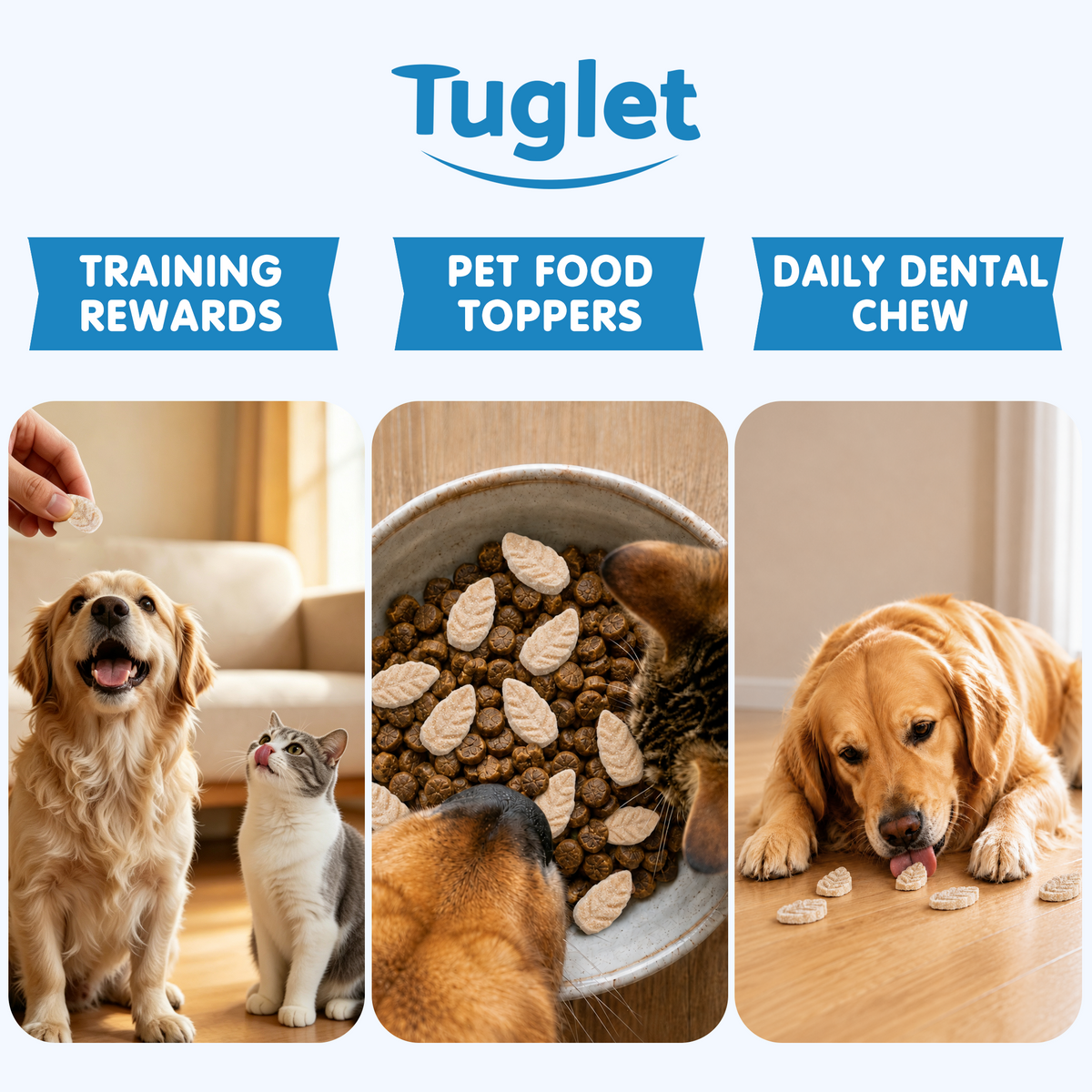 TUGLET Freeze-Dried Chicken Leaf Dental Chews Dog & Cat Treat, Cleans Teeth & Reduces Tartar, Freshens Breath, High Protein Treat for Small Medium Large Dogs & Cats, 5.3 oz Bag