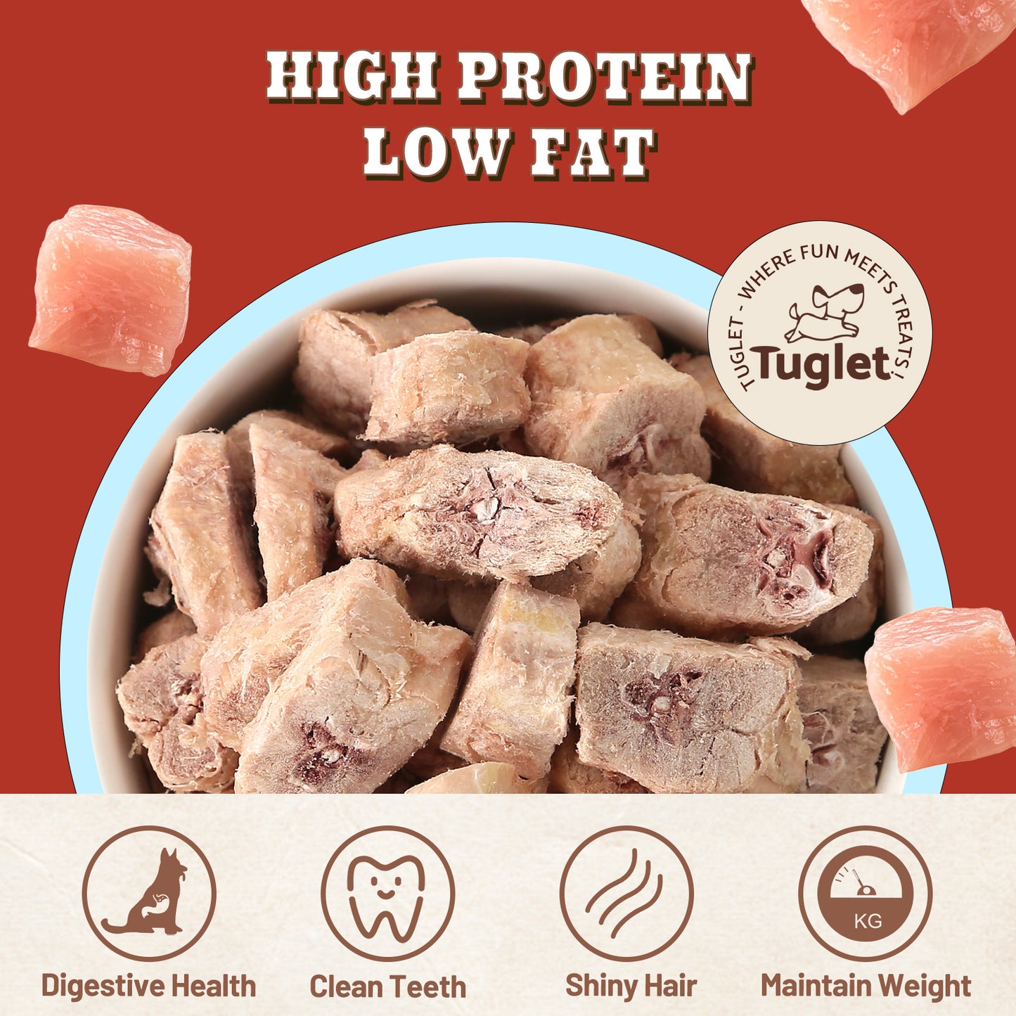 TUGLET Freeze-dried Dog and Cat Treats, Low Calories Chicken Neck Bite Training Snacks, 4.2 oz