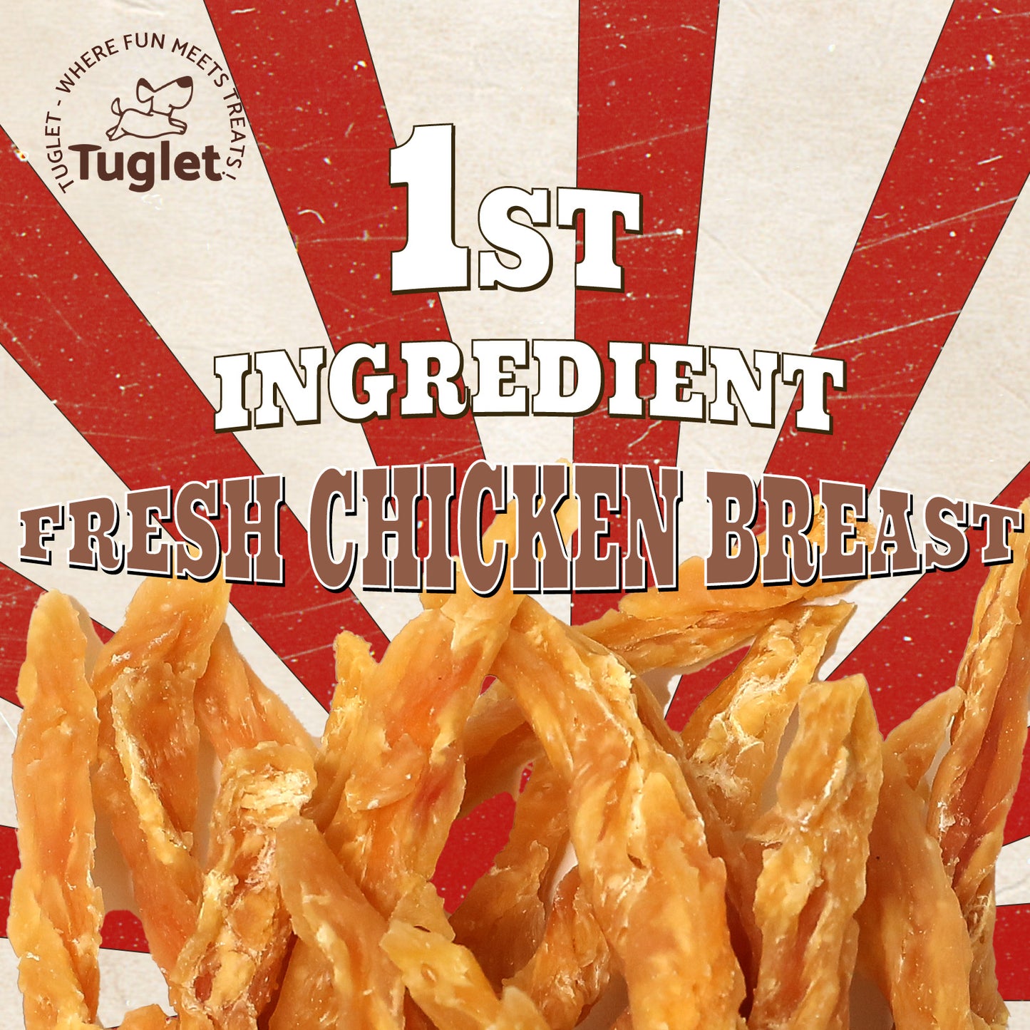 TUGLET Chicken Strips Dog Treat, Low Fat Real Chicken Cuts Training Dog Snacks with Taurine, 7 oz/16 oz