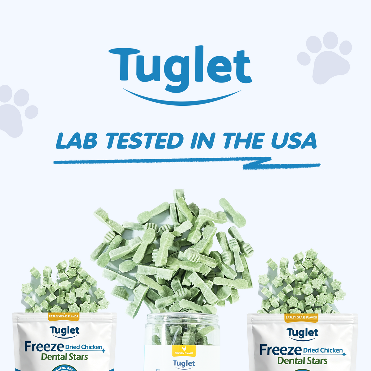 TUGLET Freeze-Dried Chicken Dental Brush Dog & Cat Treat, Cleans Teeth & Reduces Tartar, Freshens Breath, High Protein for Small Medium Large Dogs & Cats, 5.3 oz Bag