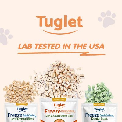 TUGLET Freeze-Dried Chicken Flaxseed Recipe Dog & Cat Treat, Omega-3 for Skin & Coat Support, High Protein Healthy Treats for Small Medium Large Dogs & Cats, 5.3 oz Bag