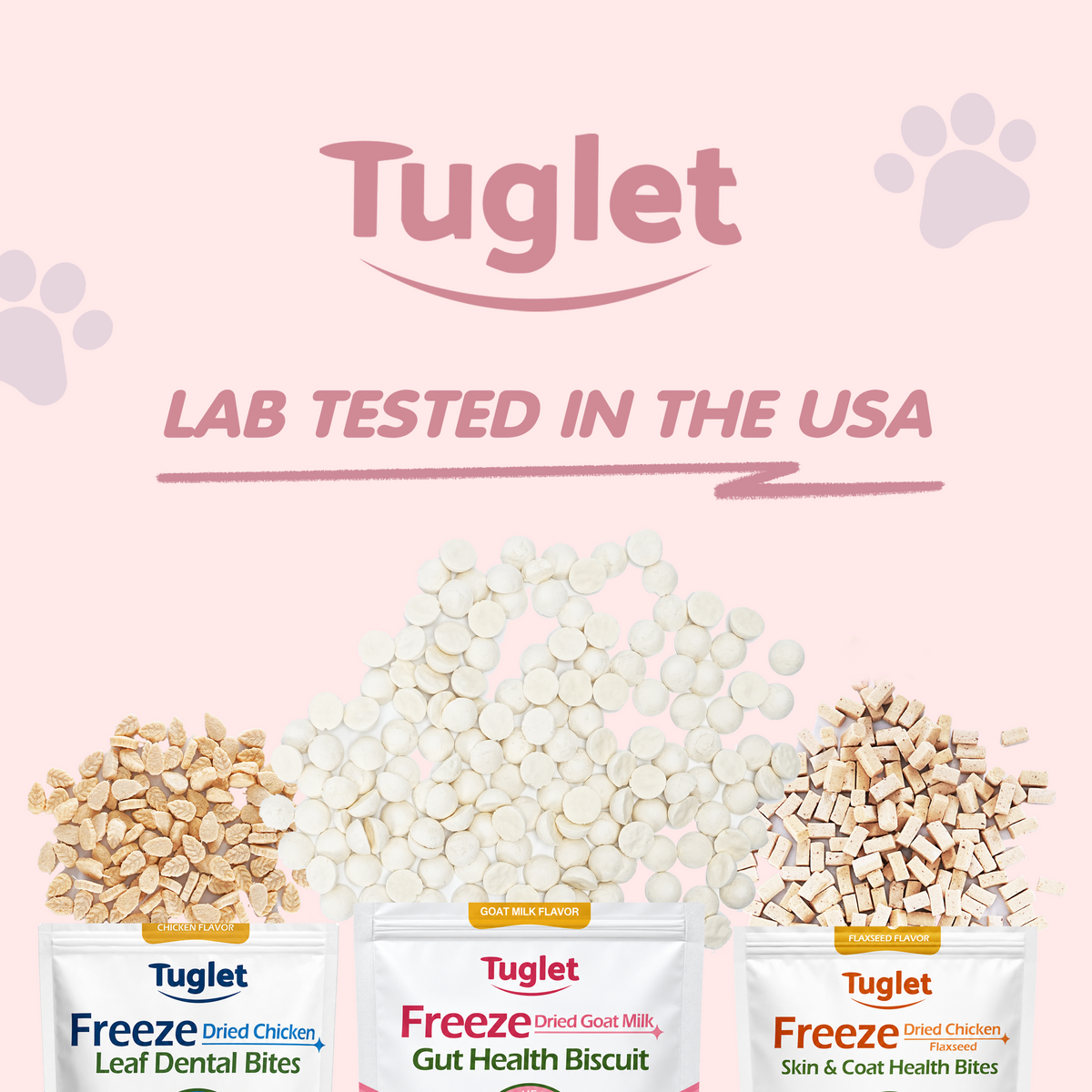 TUGLET Freeze Dried Goat Milk Gut Health Biscuit Dog & Cat Treat, Three Probiotics, Digestive Support, Low Fat Healthy Treats for All Breeds & Sizes, 5.3 oz Bag