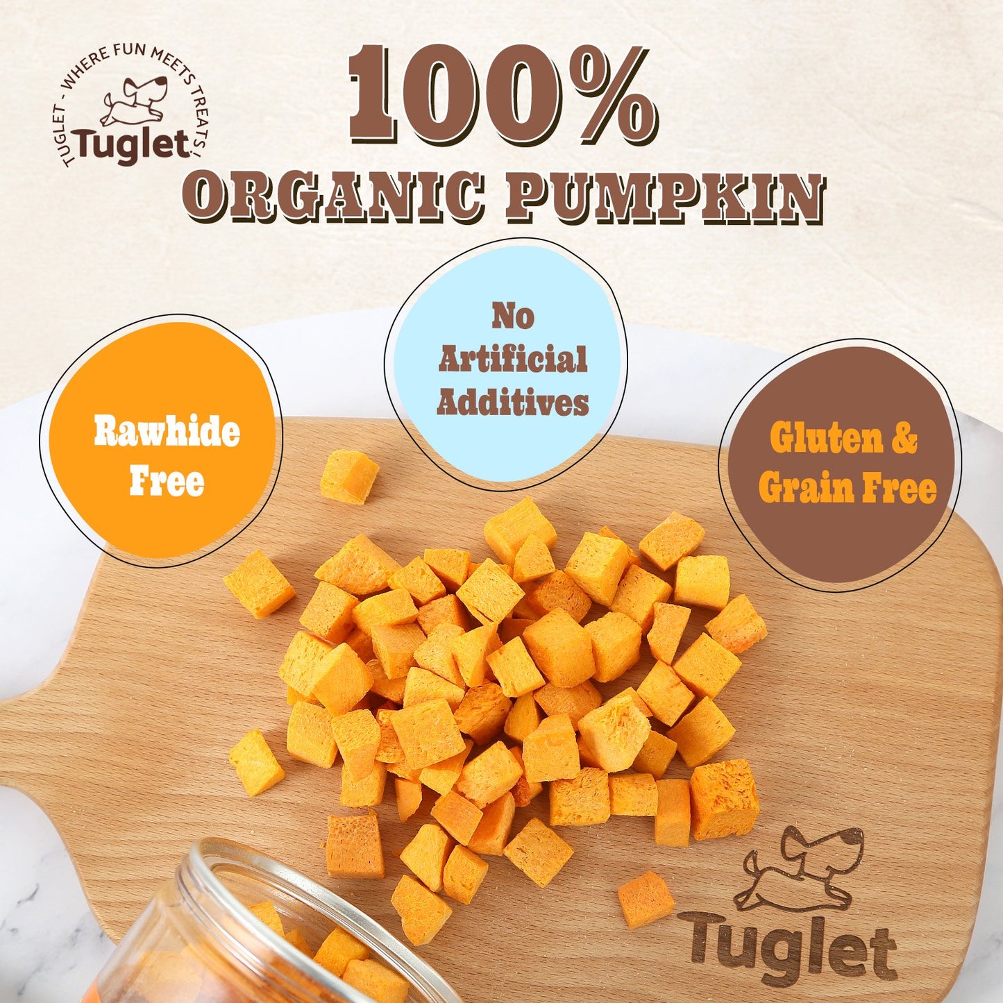 TUGLET Freeze Dried Pumpkin Dog Treat, Hearty Snacks Rich in Dietary Fiber, 2.3 oz