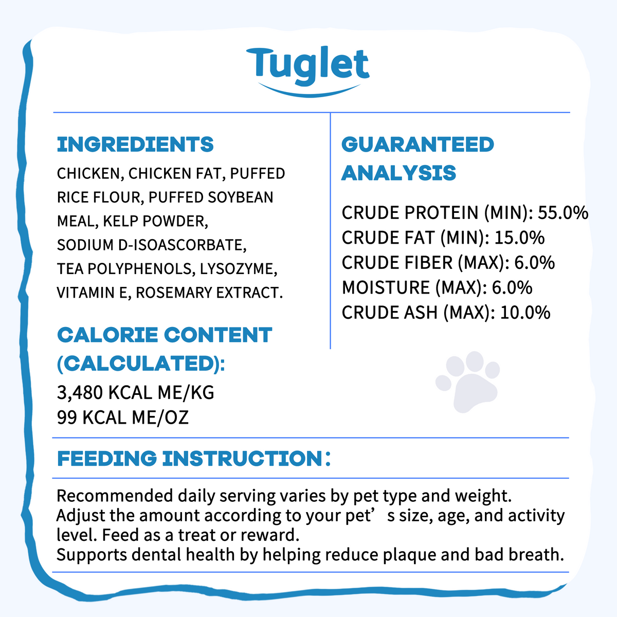 TUGLET Freeze-Dried Chicken Dental Brush Dog & Cat Treat, Cleans Teeth & Reduces Tartar, Freshens Breath, High Protein for Small Medium Large Dogs & Cats, 5.3 oz Bag