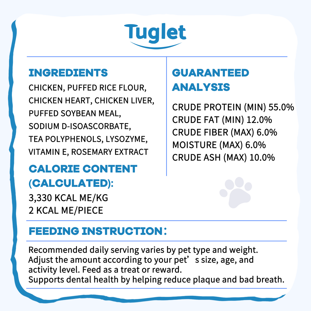 TUGLET Freeze-Dried Chicken Leaf Dental Chews Dog & Cat Treat, Cleans Teeth & Reduces Tartar, Freshens Breath, High Protein Treat for Small Medium Large Dogs & Cats, 5.3 oz Bag