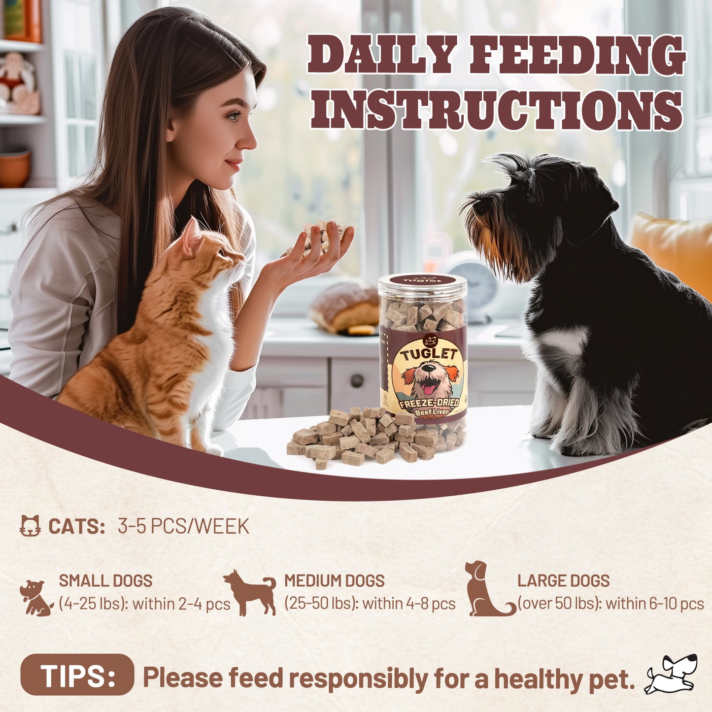 TUGLET Freeze Dried Beef Liver Dog Treats, High Protein Raw Single Ingredient Snacks, Healthy Training Reward & Food Topper, 4.6 oz