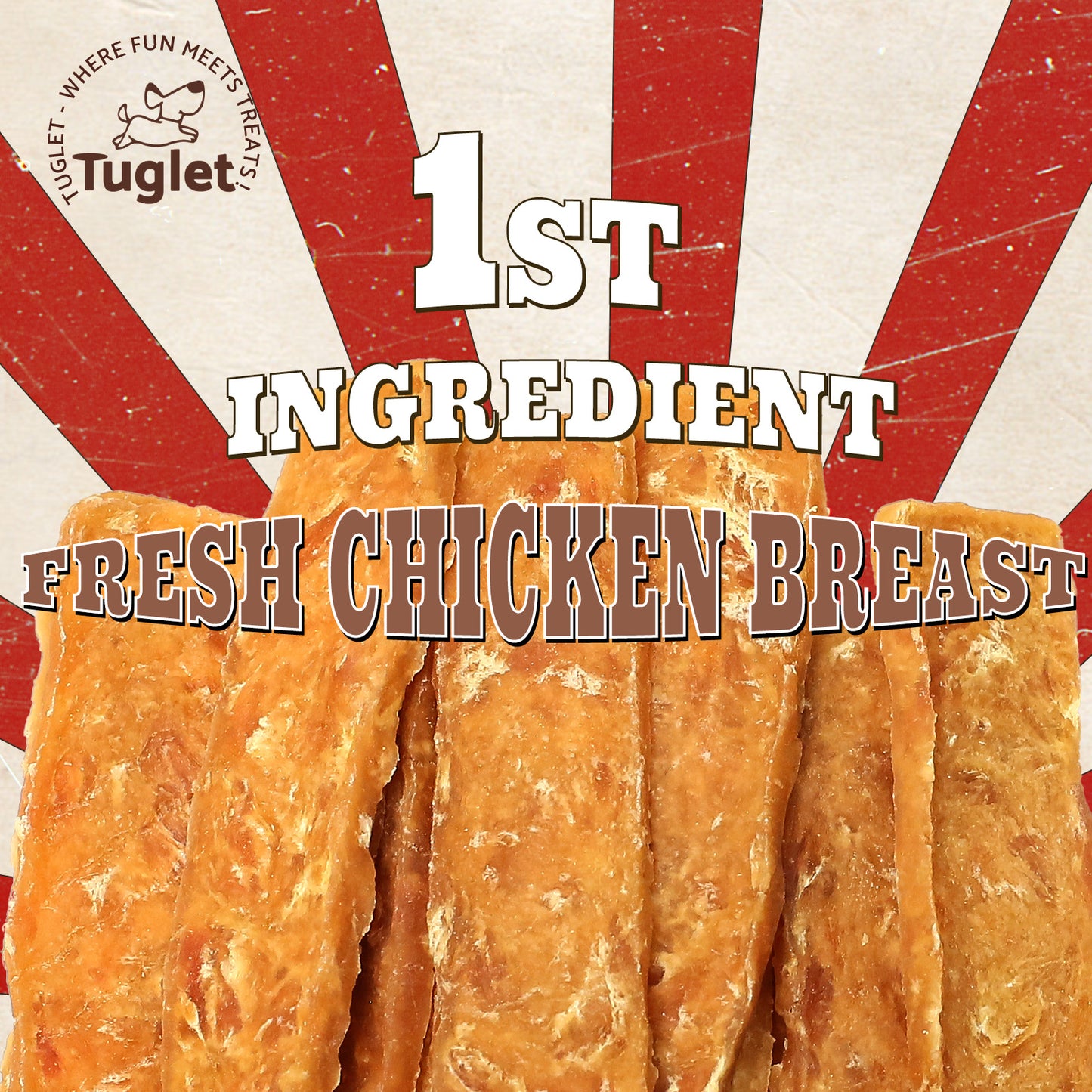 TUGLET Chicken Jerky Slice Dog Treats, High Protein Chewy Snacks with Taurine, 7 oz/16 oz