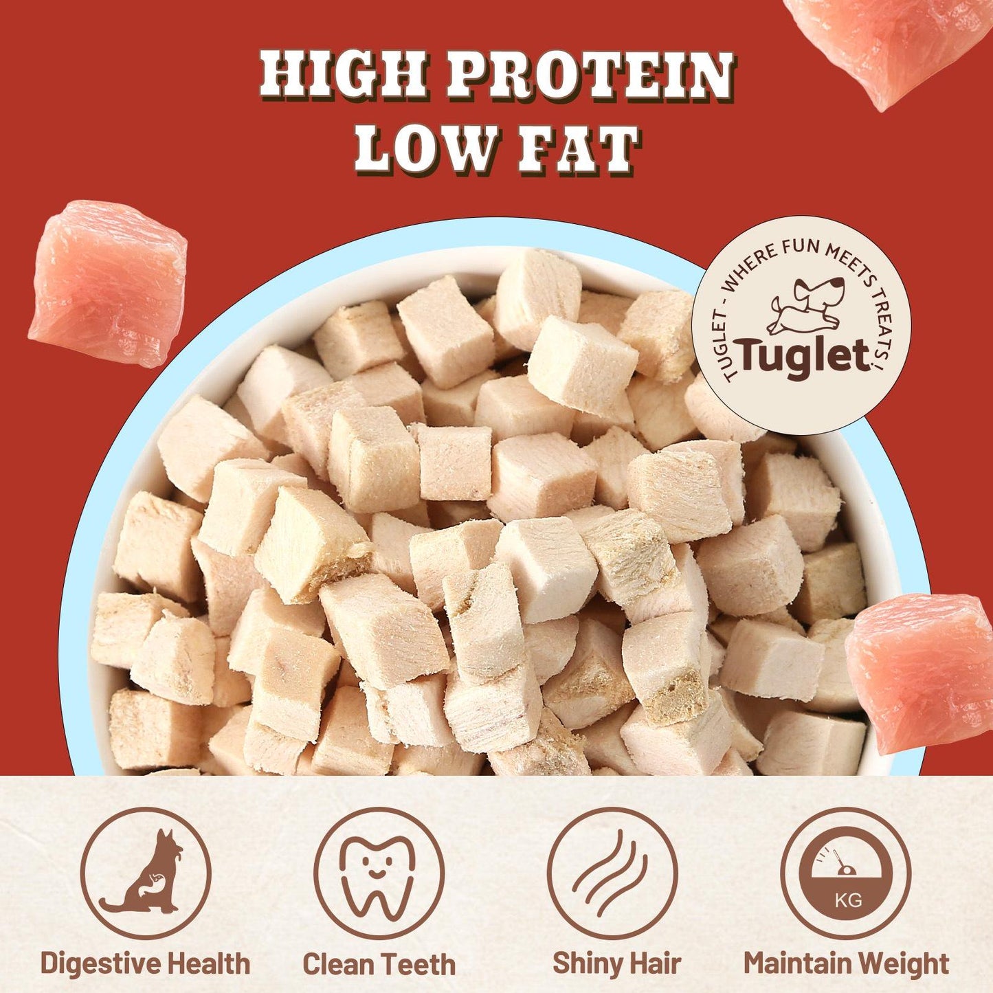 TUGLET Freeze Dried Chicken Dog Treat, Healthy Raw Single Ingredient Chicken Breast Food Toppers, 4.6 oz